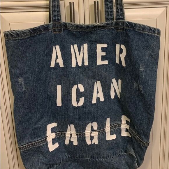 American Eagle Large Distressed Denim Tote Bag - Picture 1 of 5